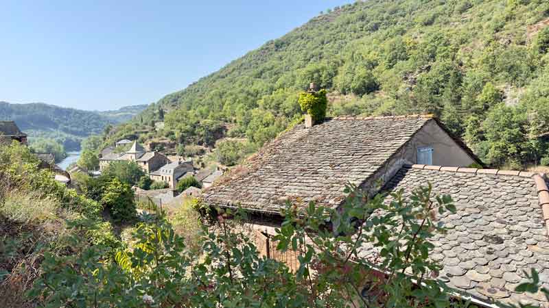 Rooftop View of Château-le-Brousse Village and River Tarn
