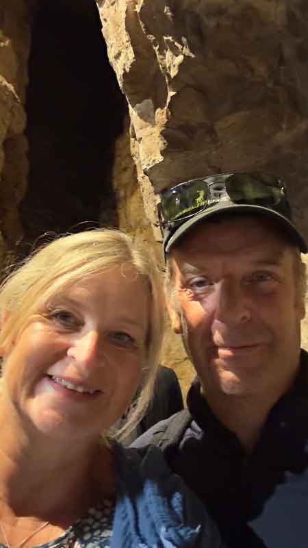 Sarah and Olivier in Front of Fleurine Société Roquefort Caves