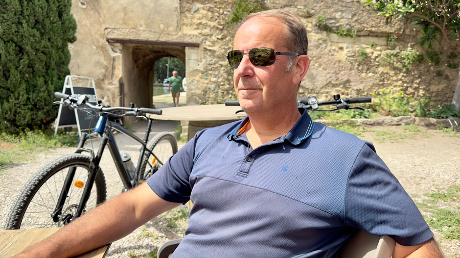 Olivier and his mountain bike at Le Somail